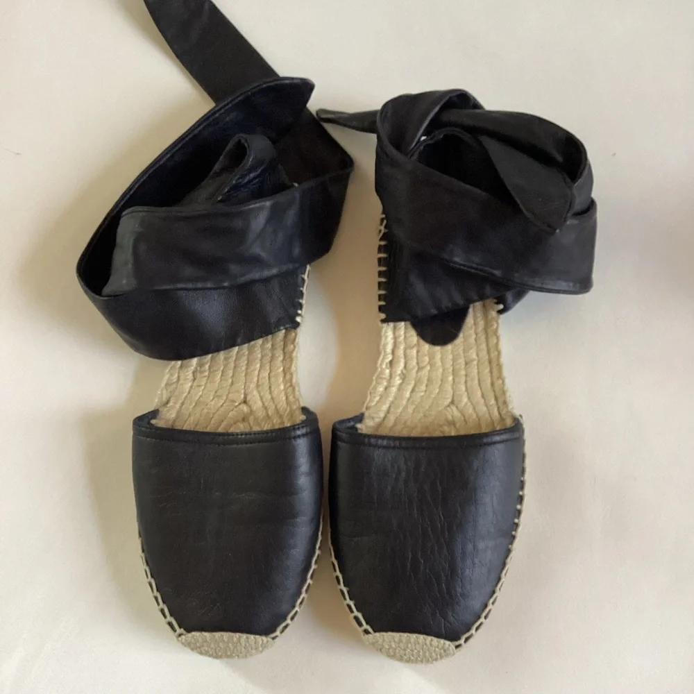 Celine Leather Black Leather Ankle Straps Espadrilles Sandals SZ 6/36 - Picture 3 of 5
